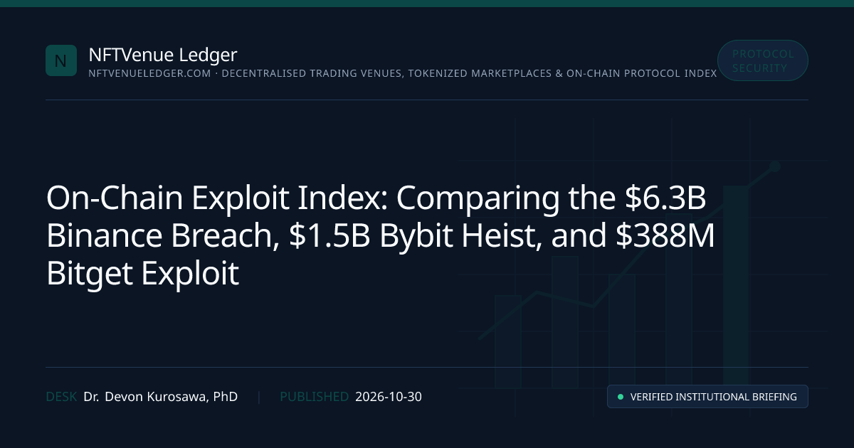On-Chain Exploit Index: Comparing the $6.3B Binance Breach, $1.5B Bybit Heist, and $388M Bitget Exploit — NFTVenue Ledger institutional chart and forensic breakdown