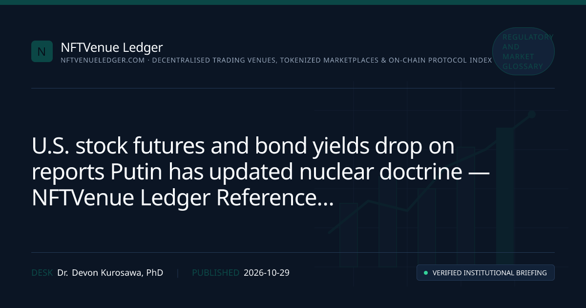 A conceptual illustration depicting a downward trend in financial markets, featuring a stylized graph with falling stock prices and bond yields, alongside symbolic representations of nuclear elements, such as a silhouette of a nuclear symbol, to convey the impact of geopolitical events on the economy.